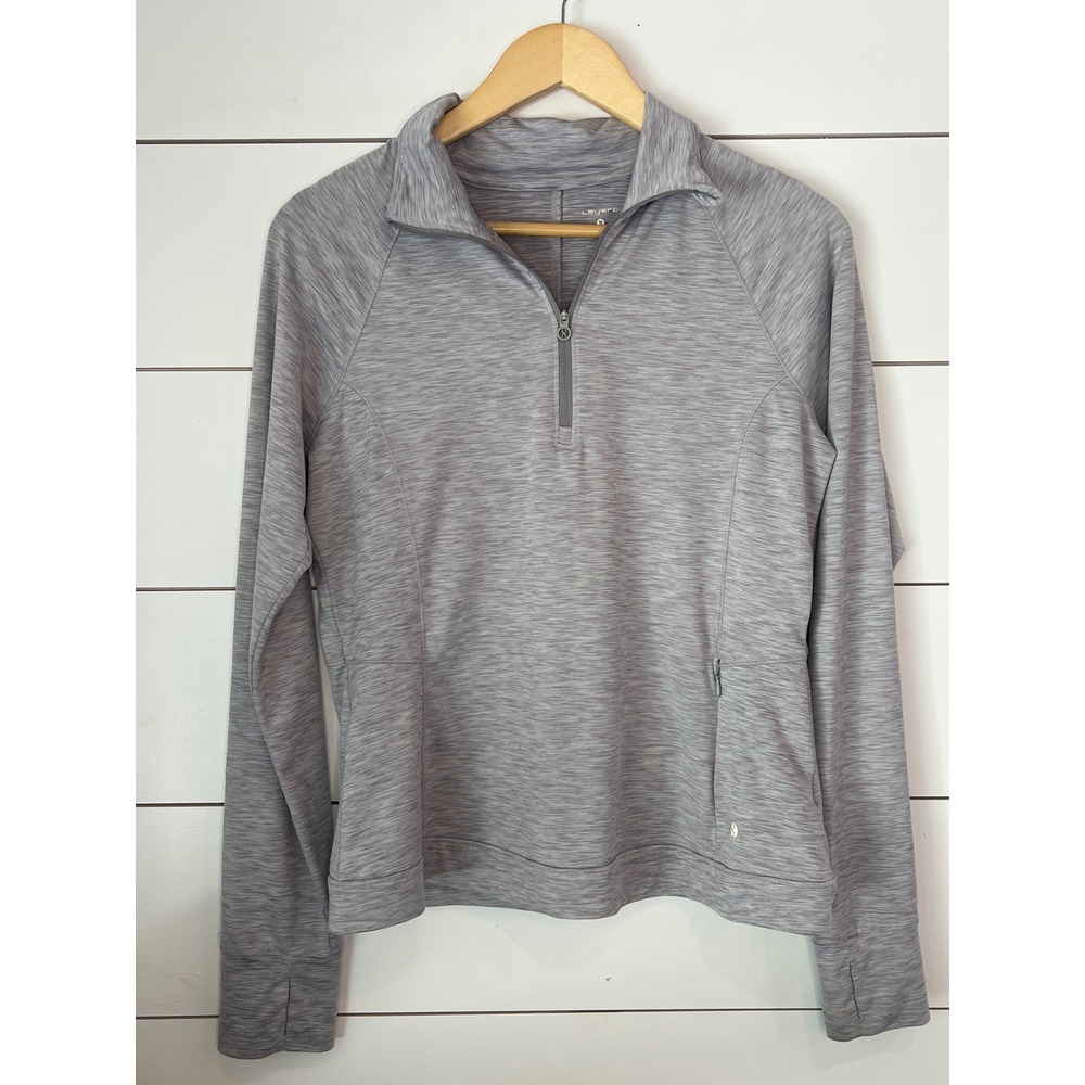 Layer 8 Womens Qwick-Dry Quarter Zip Pullover Heather Grey Thumbhole Small